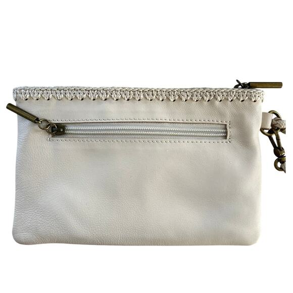 The Sak Cream White Leather Crochet Trim Wristlet Wallet 8.5x5.5 - Picture 2 of 9
